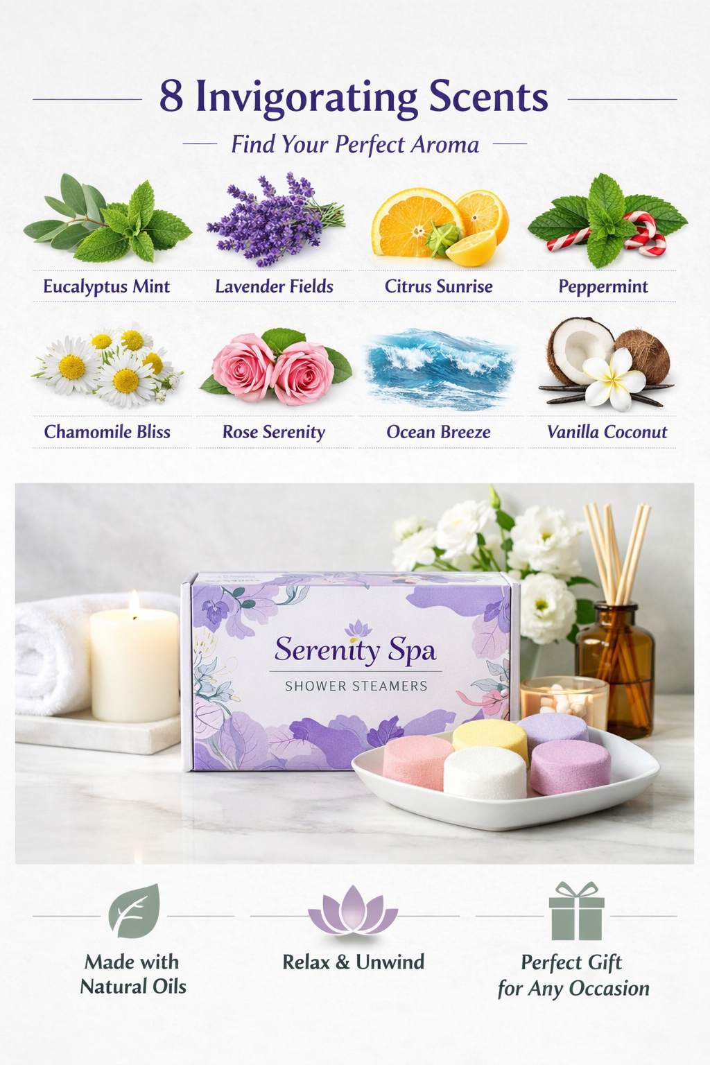 Aromatherapy Shower Steamers – 8 Pack Home Spa Self-Care Gift Set